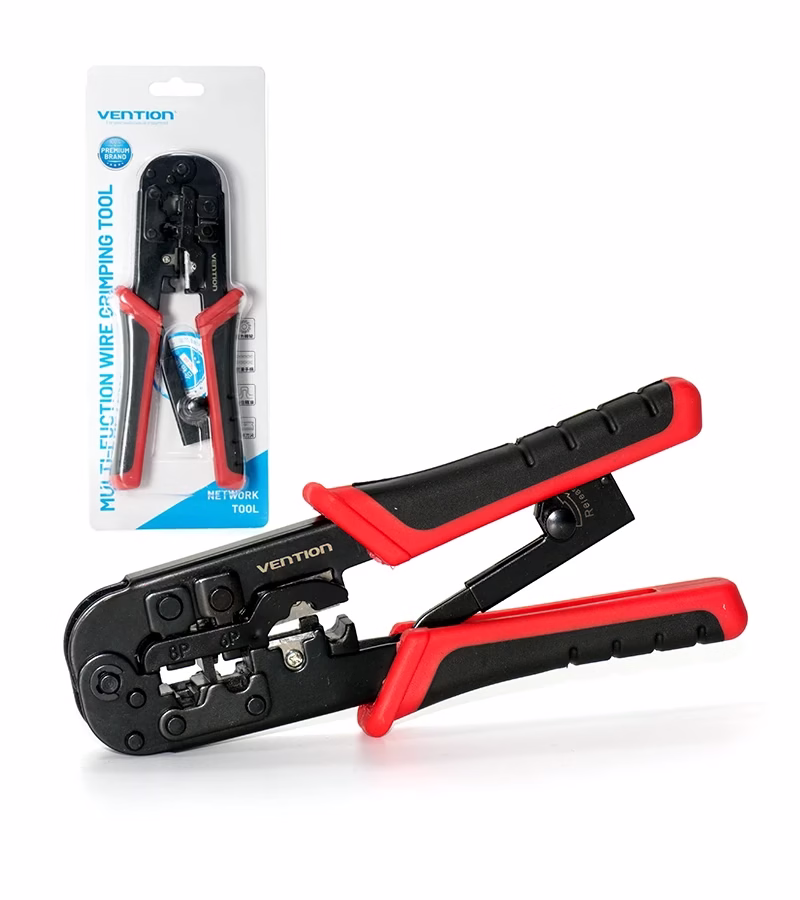 Herramienta Crimpadora de Conectores RJ Cate Cat Cata  Rj y Rj   Todo en Uno   Mango Rojo   Metal Resistente   Vention KEAB
