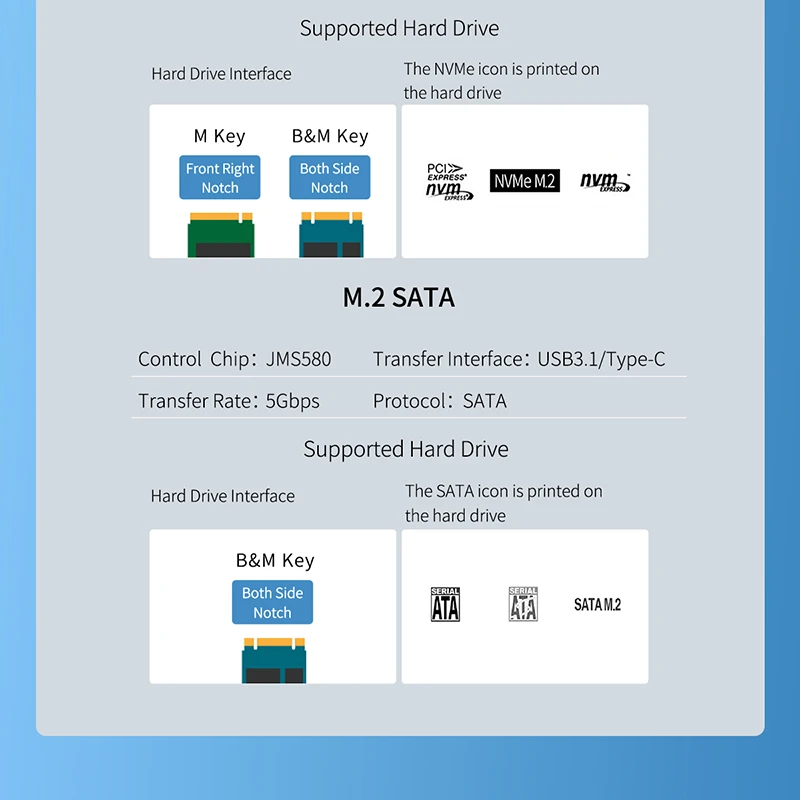 Carcasa M2 NVMe a USB 3.0 Orico TCM2-C3 - Case para M2 NVMe PCIe