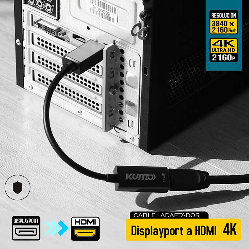 Cable Convertidor DisplayPort a HDMI con Soporte 4K@30hz 2160p marca KUMO STA-DP2HF002, Adaptador DP a HDMI 4K