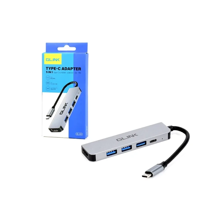 Docking Station USB C 5 en 1 Glink GL-028 Adaptador 5 en 1 Glink GL-028 - USB C - HDMI 4K - 3 USB 3.0 - PD 87W, Adaptador Tipo C A HDMI 4K@30hz con USB 3.0 de 3 Puertos y 1 Puerto USB C de Carga, Cable Convertidor USB C a HDMI + Hub USB + PD de 87W | Glink GL-028