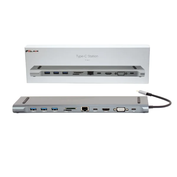 Docking USB C 11 en 1 High Full Max HC-10-S Adaptador USB Tipo C  11 en 1  HDMI 4K / VGA / HUB Usb 3.0 / PD de Carga / Lan Gigabit / Lector MicroSD / SD   - Todo en uno High Full Max HC-10-S Estación de Trabajo con conector USB 3.1 tipo C  - 11 en 1 Type-C Station
