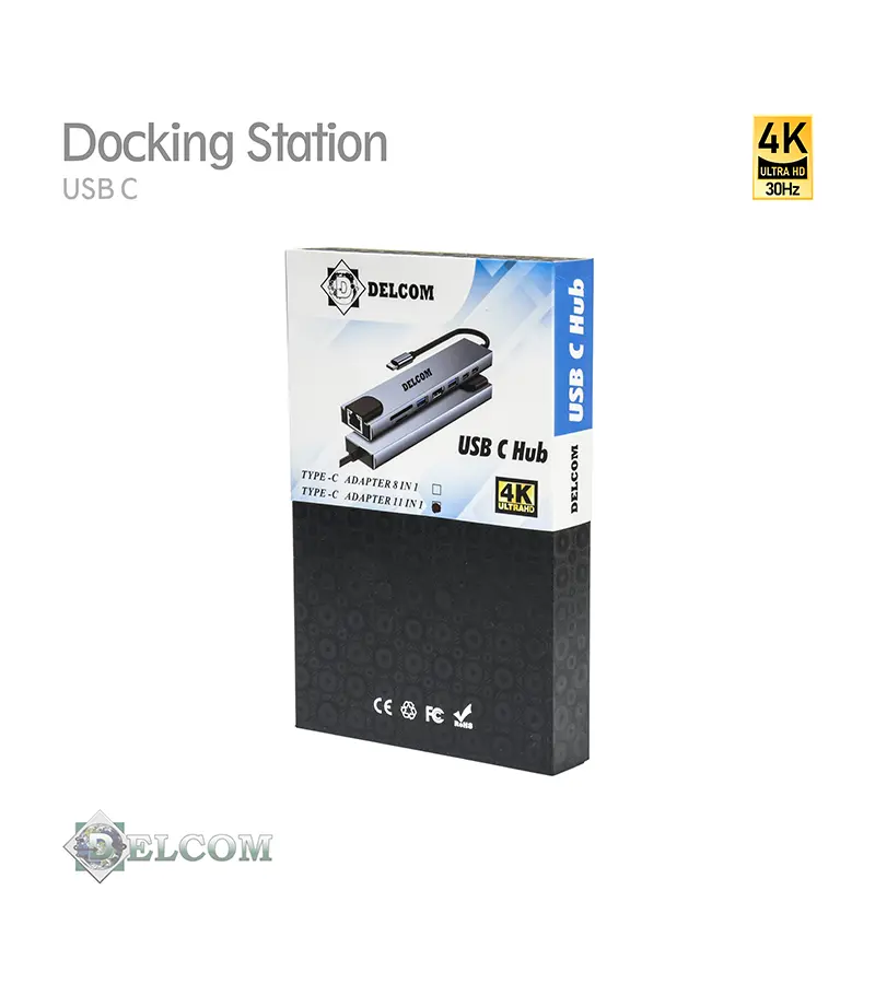 Docking USB-C 8 en 1 Delcom DATCH01 –  Convertidor USB C 8 en 1_HDMI_4K_HUB_Usb 3.0_ PD_Lan Ethernet _Lector MicroSD_ SD Delcom BYL-2017L