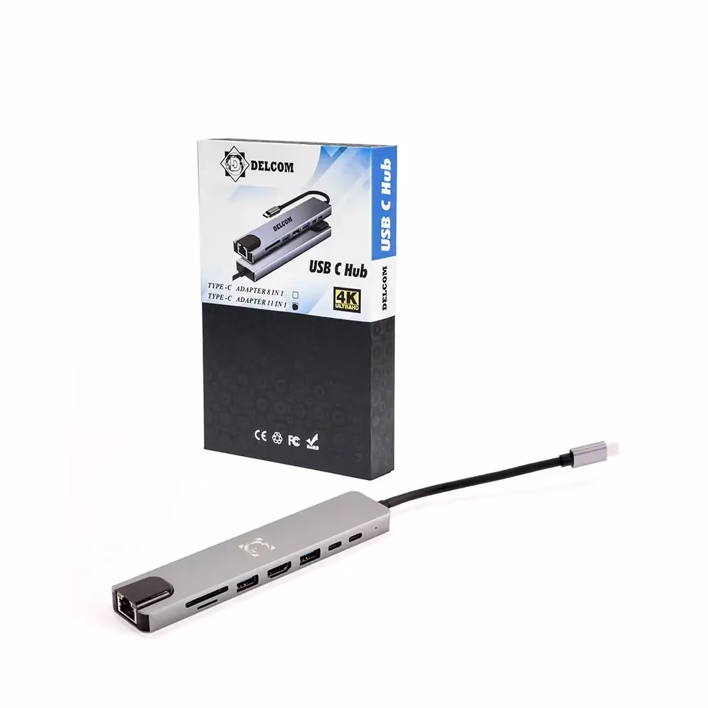 Docking USB C 8 en 1 Delcom DATCH01_____ HD Multimedia PERU SAC Docking USB C en Delcom DATCH Convertidor USB C en | HDMI K | HUB Usb | PD | Lan Ethernet | Lector MicroSD | SD | DELCOM BYL L DATCH