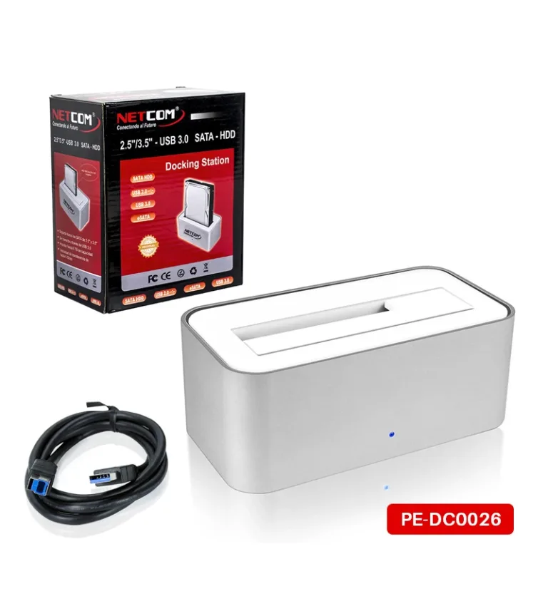 Adaptador para Discos SSD y HDD de 2.5" y 3.5" Pulgadas SATA III con Soporte hasta 8TB Netcom PE-DC0026 Docking Station para Disco Duro Estación de Acoplamiento para Discos HDD y SSD Netcom