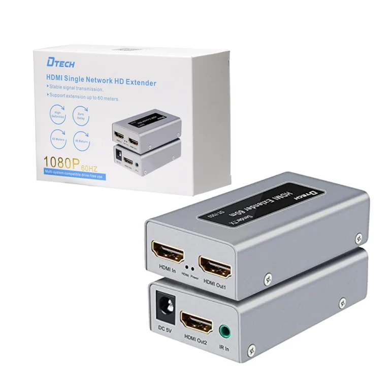 Extender HDMI de 60 Metros por UTP RJ45 Dtech DT-7053 Extensor HDMI 60M por Rj45 Cat5e Cat6 Cat6a Dtech DT-7053, con cable Infrarrojo y video Loop, Extensor HDMI de 60 Metros por Cable de Red UTP Dtech DT-7053: ¡Full HD a Larga Distancia!