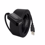 Extensión USB de 15MT Activo USB 2.0 480Mbps Netcom PE-UA0315: Lleva tu Conexión USB a 15 Metros sin Perder Señal, Cable extensor USB 2.0 activo de 15 metros Netcom PE-UA0315, mostrando el conector de entrada USB-A y el conector hembra USB-A con su booster, un producto de HD Multimedia PERU SAC.