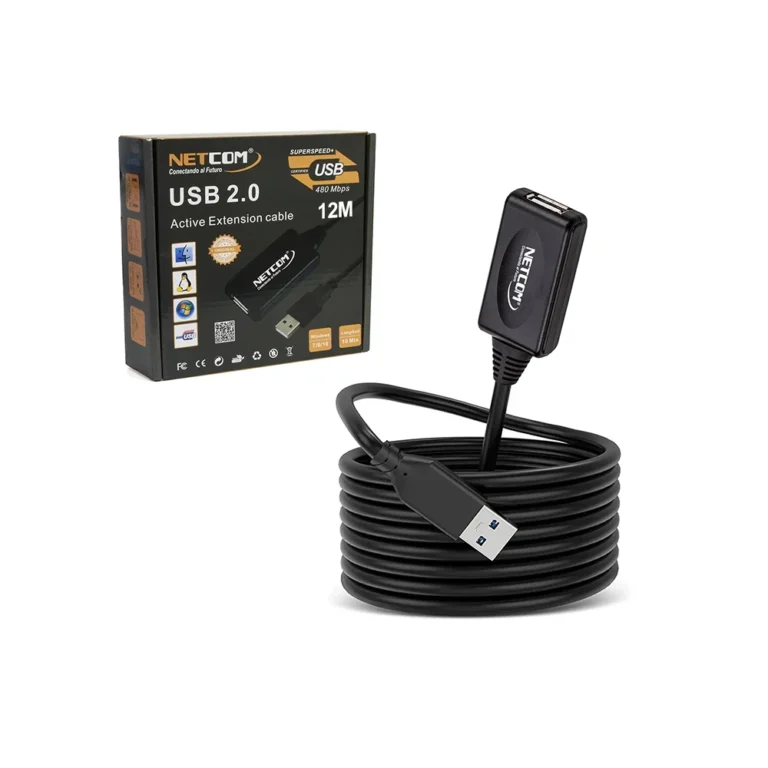 Extensión USB de 12MT con Booster Netcom PE-UA0312 Cable Extensión USB 2.0 de 12 Metros con Booster Amplificador Netcom PE-UA0312, Extensión USB de 12M Amplificado