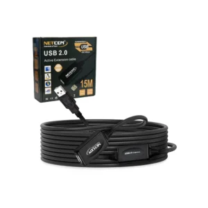 Extensión USB de 15MT con Booster Netcom PE-UA0315 Cable Extensión USB 2.0 de 15 Metros con Booster Amplificador Netcom PE-UA0315, Extensión USB de 15M Amplificado