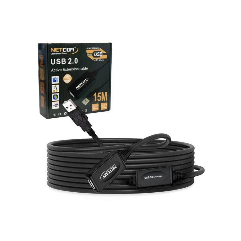 Extensión USB de 15MT con Booster Netcom PE-UA0315 Cable Extensión USB 2.0 de 15 Metros con Booster Amplificador Netcom PE-UA0315, Extensión USB de 15M Amplificado
