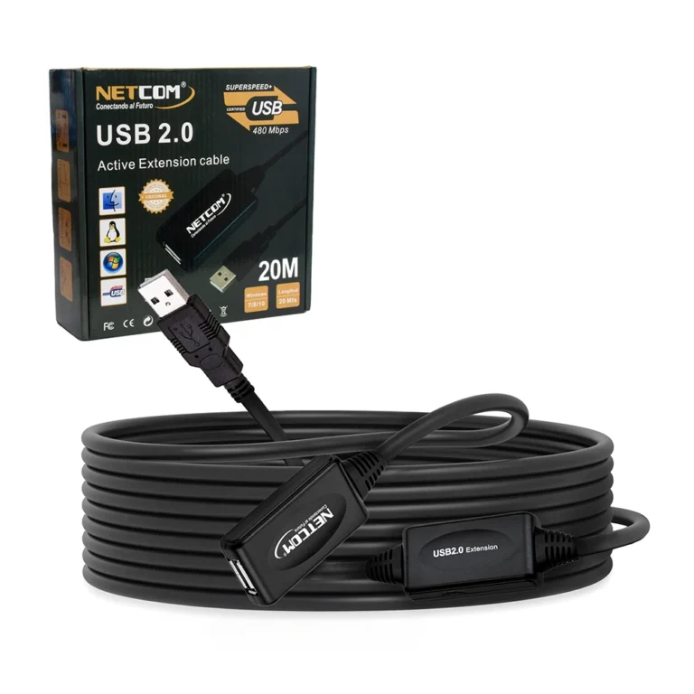 Extensión USB de 20MT con Booster Netcom PE-UA0320 Cable Extensión USB 2.0 de 15 Metros con Booster Amplificador Netcom PE-UA0315, Extensión USB de 15M Amplificado