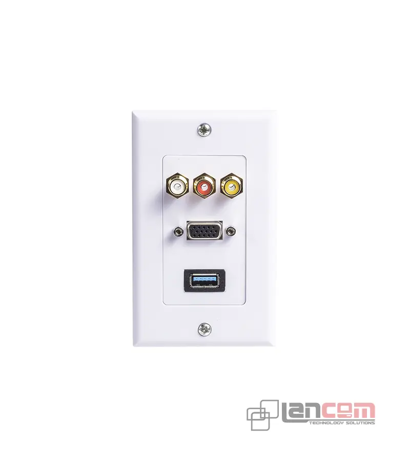 FacePlate 3 RCA VGA y USB 3 Lancom ZZ-YKZ-UB3 Wallplate de Video y Data