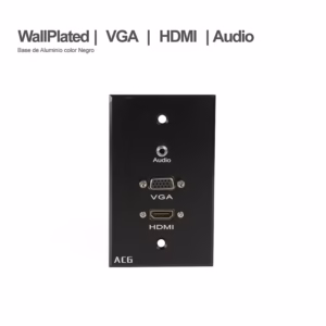 FacePlate HDMI VGA y Audio MiniPlug 3.5mm ACG WP-HVA Placa de Pared con HDMI +  VGA y Audio MiniPlug 3.5mm Color Negro, Base de Aluminio ACG WP-HVA