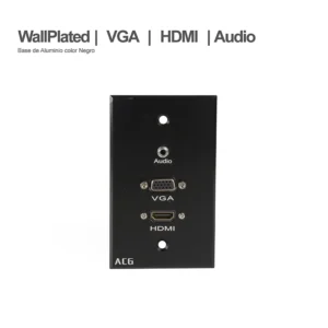 FacePlate HDMI VGA y Audio MiniPlug 3.5mm ACG WP-HVA Placa de Pared con HDMI +  VGA y Audio MiniPlug 3.5mm Color Negro, Base de Aluminio ACG WP-HVA