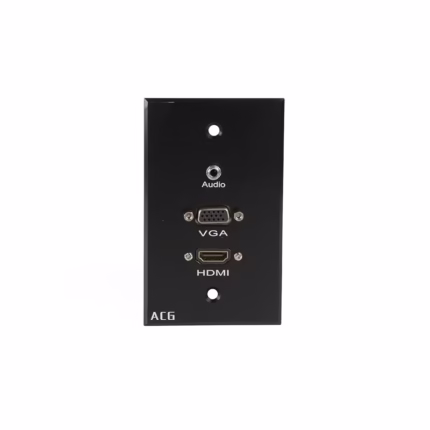 FacePlate HDMI VGA y Audio MiniPlug 3.5mm ACG WP-HVA Placa de Pared con HDMI +  VGA y Audio MiniPlug 3.5mm Color Negro, Base de Aluminio ACG WP-HVA