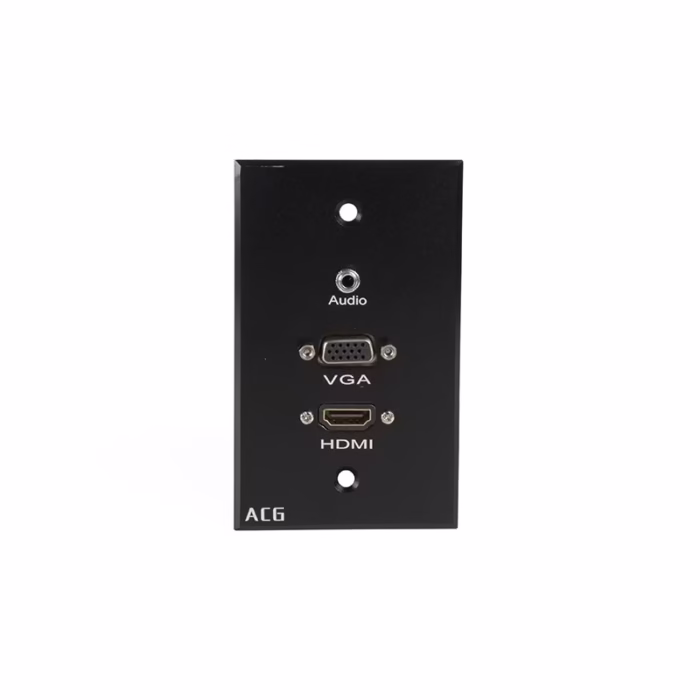 FacePlate HDMI VGA y Audio MiniPlug mm ACG WP HVA Placa de Pared con HDMI   VGA y Audio MiniPlug mm Color Negro Base de Aluminio ACG WP HVA