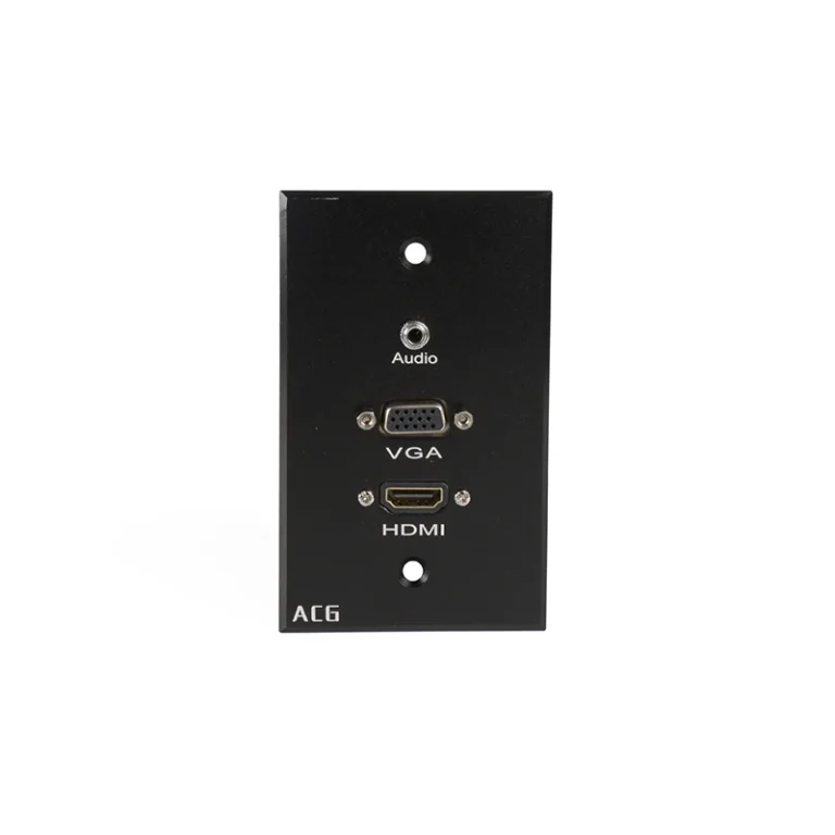FacePlate HDMI VGA y Audio MiniPlug 3.5mm ACG WP-HVA Placa de Pared con HDMI +  VGA y Audio MiniPlug 3.5mm Color Negro, Base de Aluminio ACG WP-HVA