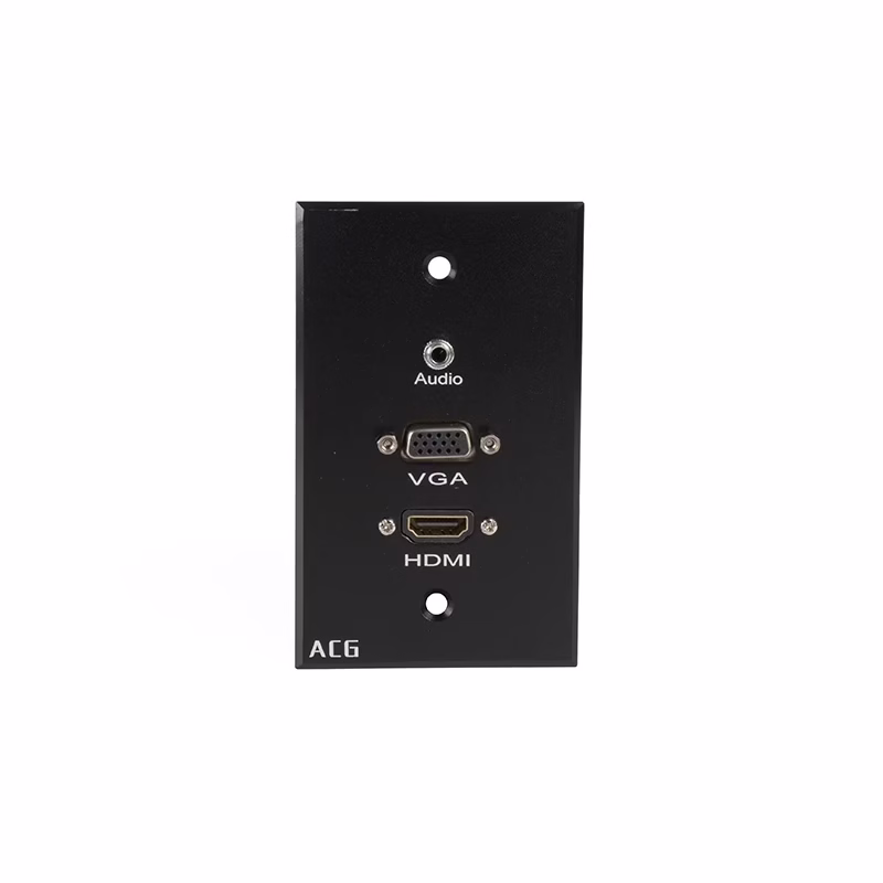 FacePlate HDMI VGA y Audio MiniPlug mm ACG WP HVA Placa de Pared con HDMI   VGA y Audio MiniPlug mm Color Negro Base de Aluminio ACG WP HVA