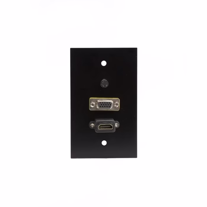 FacePlate HDMI VGA y Audio MiniPlug mm ACG WP HVA Placa de Pared con HDMI   VGA y Audio MiniPlug mm Color Negro Base de Aluminio ACG WP HVA
