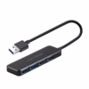 Hub USB  de  Puertos Acasis AB L Expande tu Conectividad con Velocidad y Potencia Extra Hub USB  de  puertos Acasis AB L de color negro mostrando sus cuatro puertos USB A y el puerto de alimentación Micro USB lateral producto de HD Multimedia