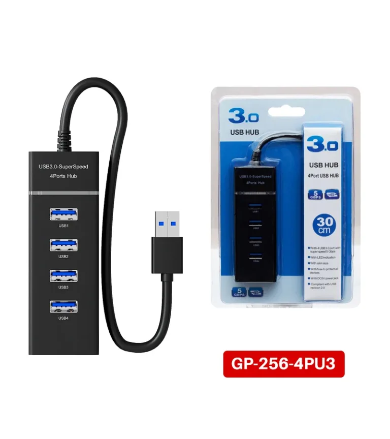 Hub USB 3.0 de 4 Puertos con Cable de 30cm - American NET GP-256-4PU3 Concentrador USB 3.0 de 4 Puertos a 5Gbps con Cable de 30cm