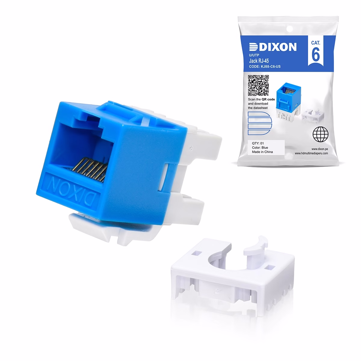 Jack RJ45 Cat6 180° Dixon Azul KJ88-C6-US-BL_____01 Jack RJ Cat Dixon KJ C US BL Azul Keystone de ° con Conexión Gigabit Robusta y Confiable