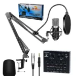 Micrófono Profesional con Mixer - Hawk Free Power V8-SET-MIC Set de Micrófono Condensador Profesional con Efectos y Sonidos en Vivo - V8-SET-MIC Hawk Free Power