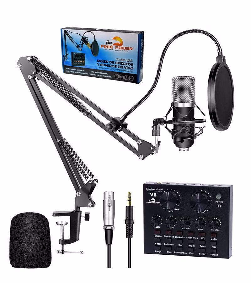 Micrófono Profesional con Mixer   Hawk Free Power V SET MIC Set de Micrófono Condensador Profesional con Efectos y Sonidos en Vivo   V SET MIC Hawk Free Power