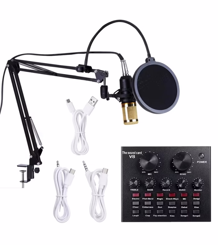 Micrófono Profesional con Mixer   Hawk Free Power V SET MIC Set de Micrófono Condensador Profesional con Efectos y Sonidos en Vivo   V SET MIC Hawk Free Power