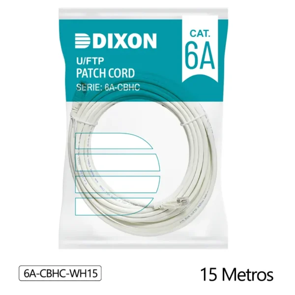 Cable Patch Cord Cat6A de 15mt, Color Blanco, Chaqueta LSZH, Dixon 6A-CBHC-WH15