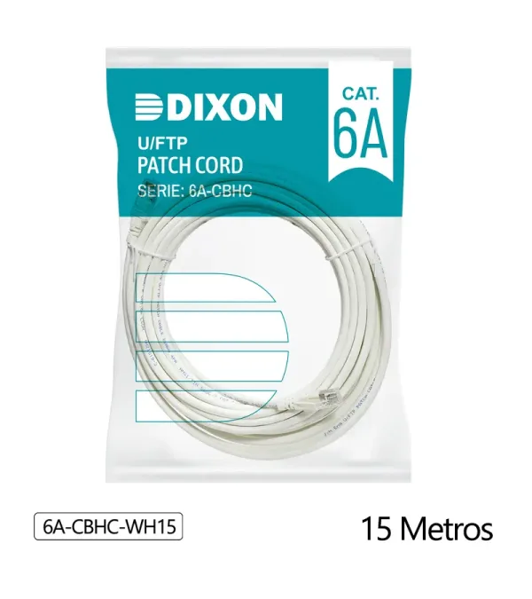 Cable Patch Cord Cat6A de 15mt, Color Blanco, Chaqueta LSZH, Dixon 6A-CBHC-WH15