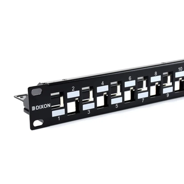 Patch Panel Modular Cat6A 1RU de 24 Puertos Vacío DIXON 6AIDAE Patch Panel Vacío Cat6A de 24 Puertos sin Jack 1RU DIXON 6AIDAE, Patch Panel de 24 Puertos para Cat6A DIXON