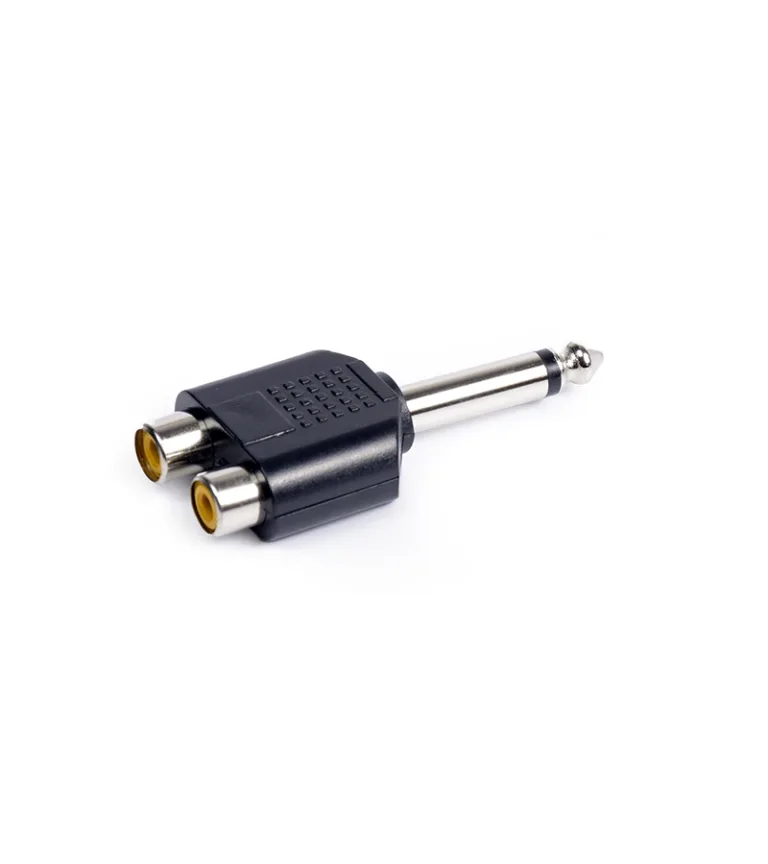 Adaptador de Audio Plug Mono Aural a 2 RCA MA-72, Conector de Audio Plug Mono de 1/4" 6.35mm a Conector RCA Hembra