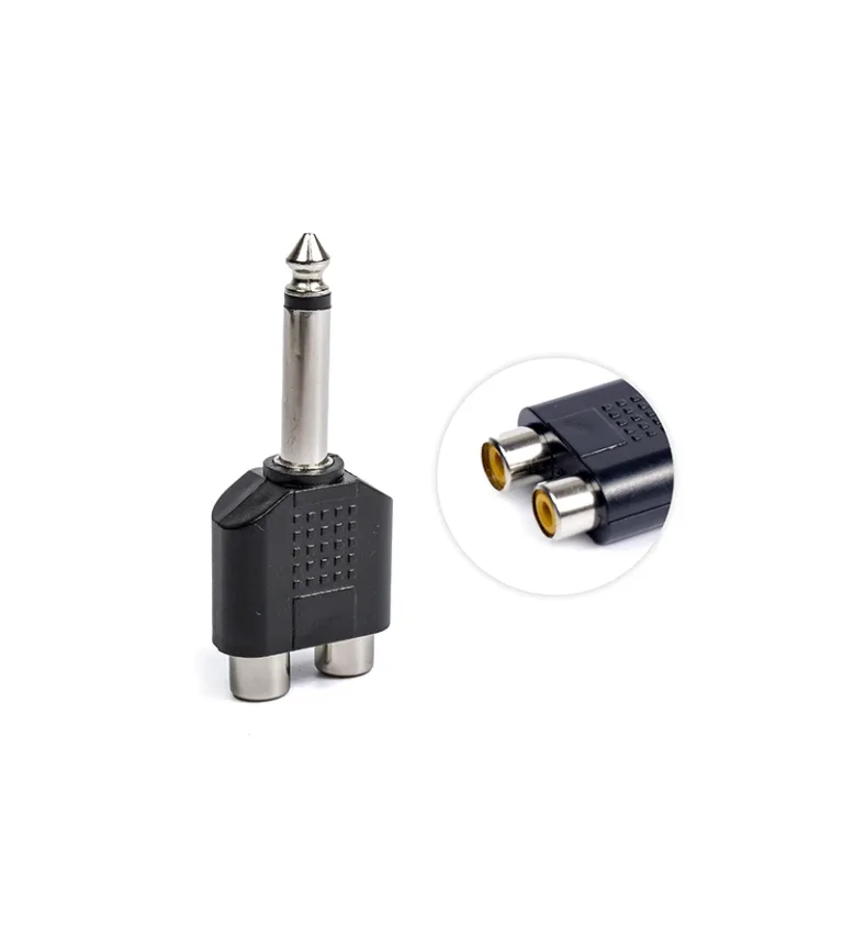 Adaptador de Audio Plug Mono Aural a 2 RCA MA-72, Conector de Audio Plug Mono de 1/4" 6.35mm a Conector RCA Hembra