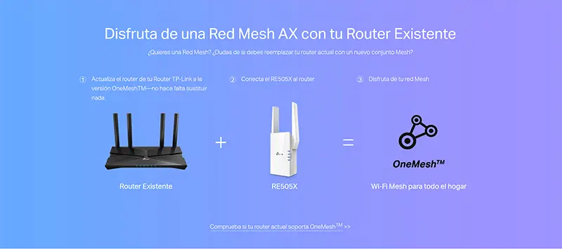 RE505X Repetidor WiFi6 AX1500 Extensor Inalámbrico Doble Banda TP-Link, Repetidor One Mesh AX1500