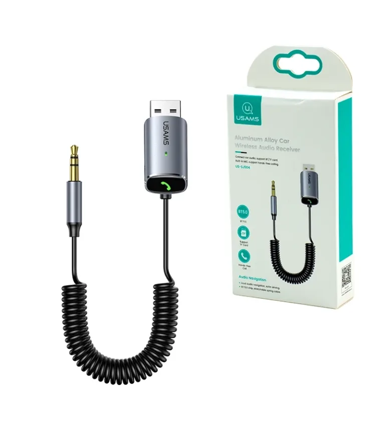 Receptor Bluetooth para Carro con Bluetooth 5.0 Usams US-SJ504 Receptor BT 5 con Audio Auxiliar Jack 3.5mm para Carro Usams US-SJ504