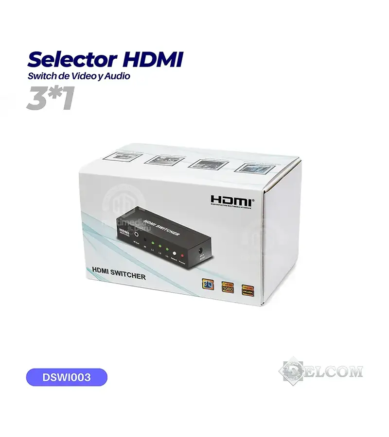 Selector HDMI 3x1 - Switch 4K - Delcom DSWI003 Switch de Video y Audio HDMI hasta 4K v2.0