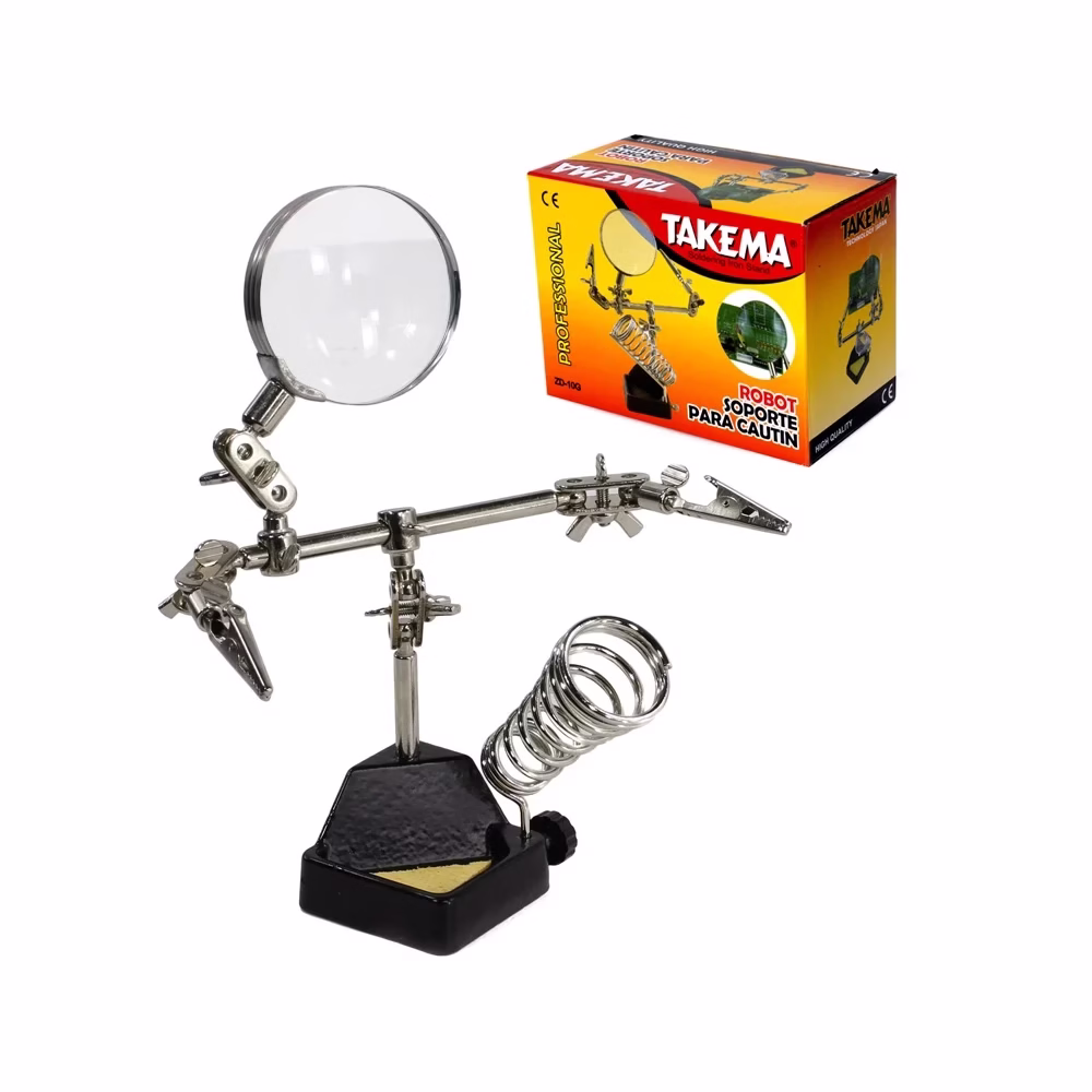 Soporte para Cautín con Lupa y Pinzas Cocodrilo Takema ZD G Soporte para Cautín con Lupa de Aumento Limpia Punta y Pinzas Takema ZD G