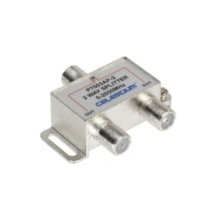 Splitter Coaxial de 2 puertos 2050Mhz Celestium P7003AP-2 Splitter de 2 vías 5-100Mhz / Mark 5-2050Hz, Divisor para señal de Antena o Cable TV coaxial con 2 Salidas