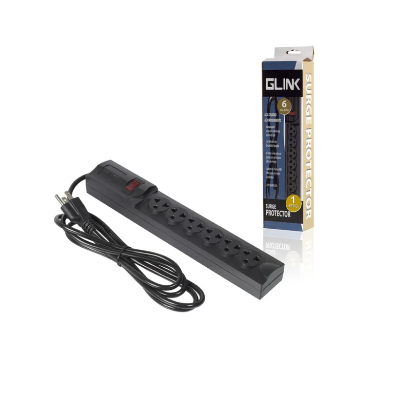 Supresor de Pico de 1mt TM-PS401-1M Regleta Eléctrica de 6 Tomas Universales con Cable de 1M de 16AWG - Glink