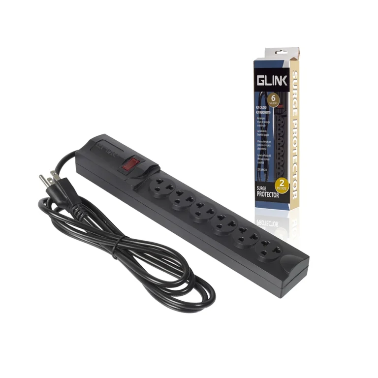 Supresor de Pico con cable de 2mt - Glink TM-PS401-2M Regleta Eléctrica de 6 Tomas Universales con 2 Metros de Cable de Poder a 16AWG - Glink TM-PS401-2M