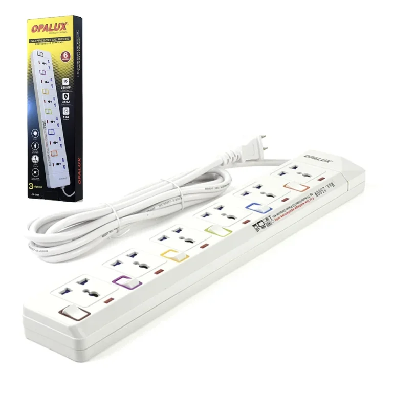 Supresor de Pico de 3M Opalux OP-E106 - con Tomas Independiente Regleta Eléctrica con Toma Independiente OPALUX OP-E106, Extensión Eléctrica con Protección para niños Opalux OP-E106