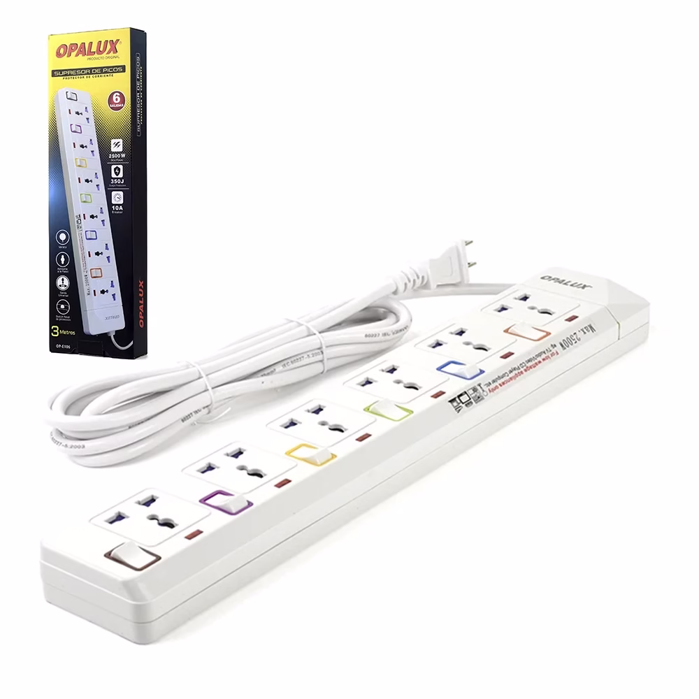 Supresor de Pico de M Opalux OP E   con Tomas Independiente Regleta Eléctrica con Toma Independiente OPALUX OP E Extensión Eléctrica con Protección para niños Opalux OP E
