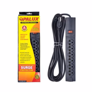 Regleta Eléctrica de 5 Metros de 16AWG Opalux 14-515AB-5M, Supresor de Pico 5MT de 6 Tomas Universales