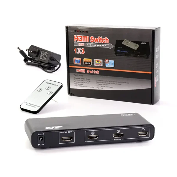 Switch HDMI 3x1 - 4K Full HD 1080p High Full Max hdmi-301k, Selector HDMI 3x1 HFM HDMI-301k