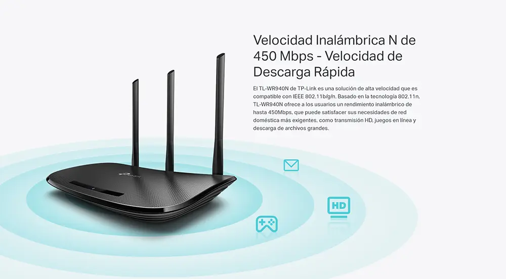 TL-WR940N Router Inalámbrico N de 450Mbps 2.4Ghz TP-Link - Multifunción