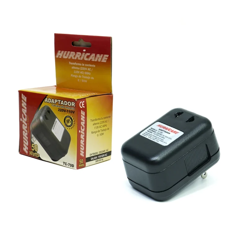 Transformador de 220v a 110v de 50 Watts 60hz Hurricane TC-70D AutoTransformador de 220v a 110v de 50 Watts 60hz - Hurricane TC-70D, Adaptador de Voltaje de 220V a 110V 50W de Potencia, Convertidor de voltaje de 220 a 110 voltios AC de 50Watts