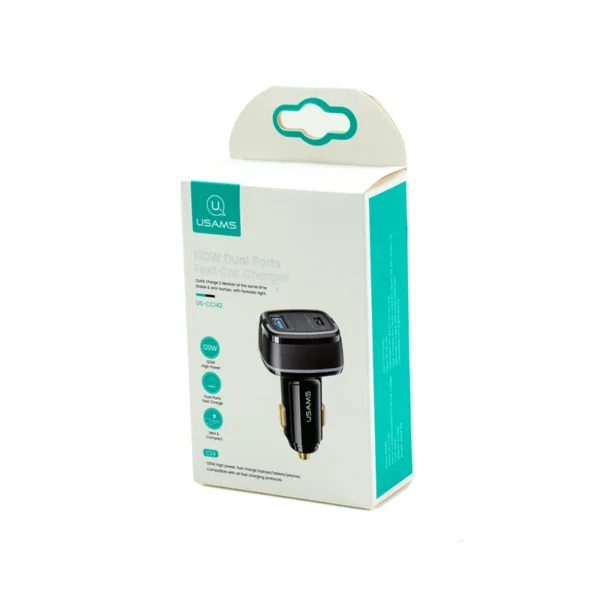 Cargador de Carro para Tablet | Laptop | Celular | USB C | 100W | USB Carga Rápida de 20W | USAMS | US-CC142 Cargador de Tableta para Camioneta o Carro