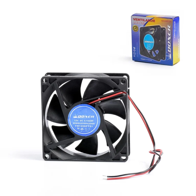 Ventilador de 8cm de 12VDC- BOXER YM1208PTS1 - 7 Aspas Fan de 80mmx80mmx25mm de 7 Aspas