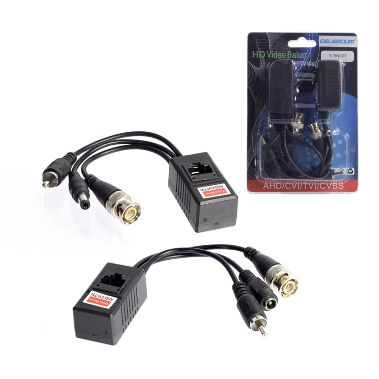Video Balun RJ45 Celestium Y-BNC07 Par de video Balun RJ45 por UTP Cat5e o Cat6 para cámaras de seguridad HDCVI/TVI/AHD/CVBS Celestium Y-BNC07, Video Balun FullHD Pasivo 3 en 1 para cámaras de Seguridad