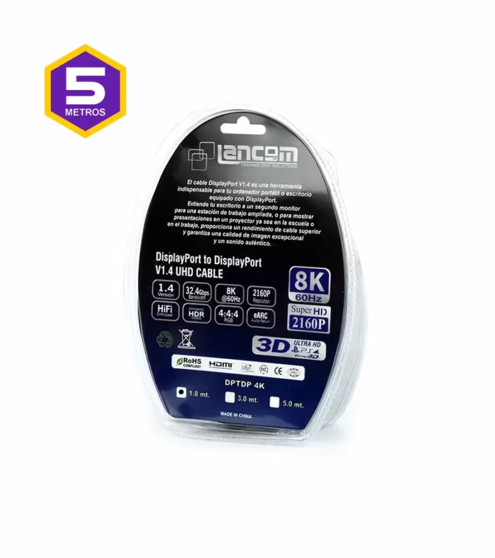 Cable DisplayPort de  Metros v Lancom ZZ DPTDPK M Soporta Resoluciones KHz KHz    Gbps    HDR   D